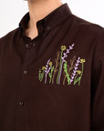 Herbs Embroidery Linen Shirt – Brown | Relaxed Fit