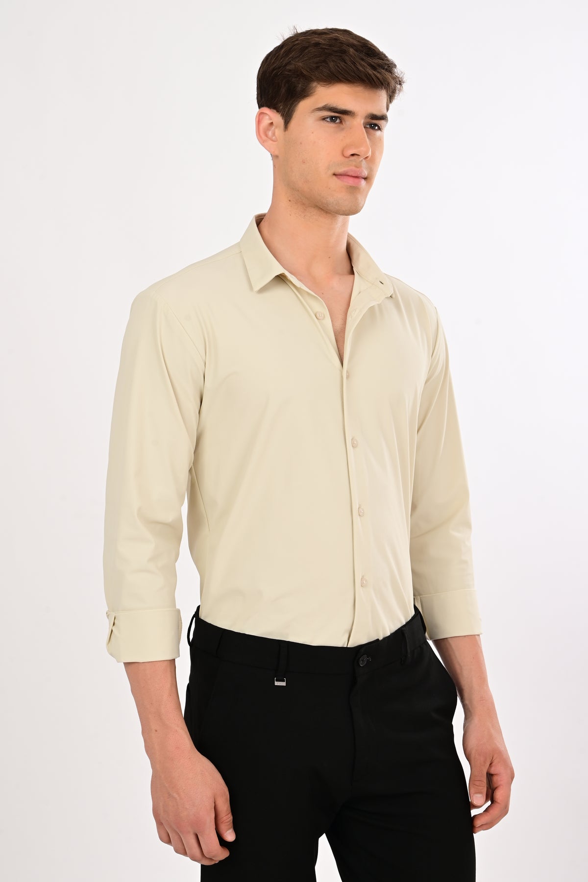 Cream Stretch Slim Fit Shirt