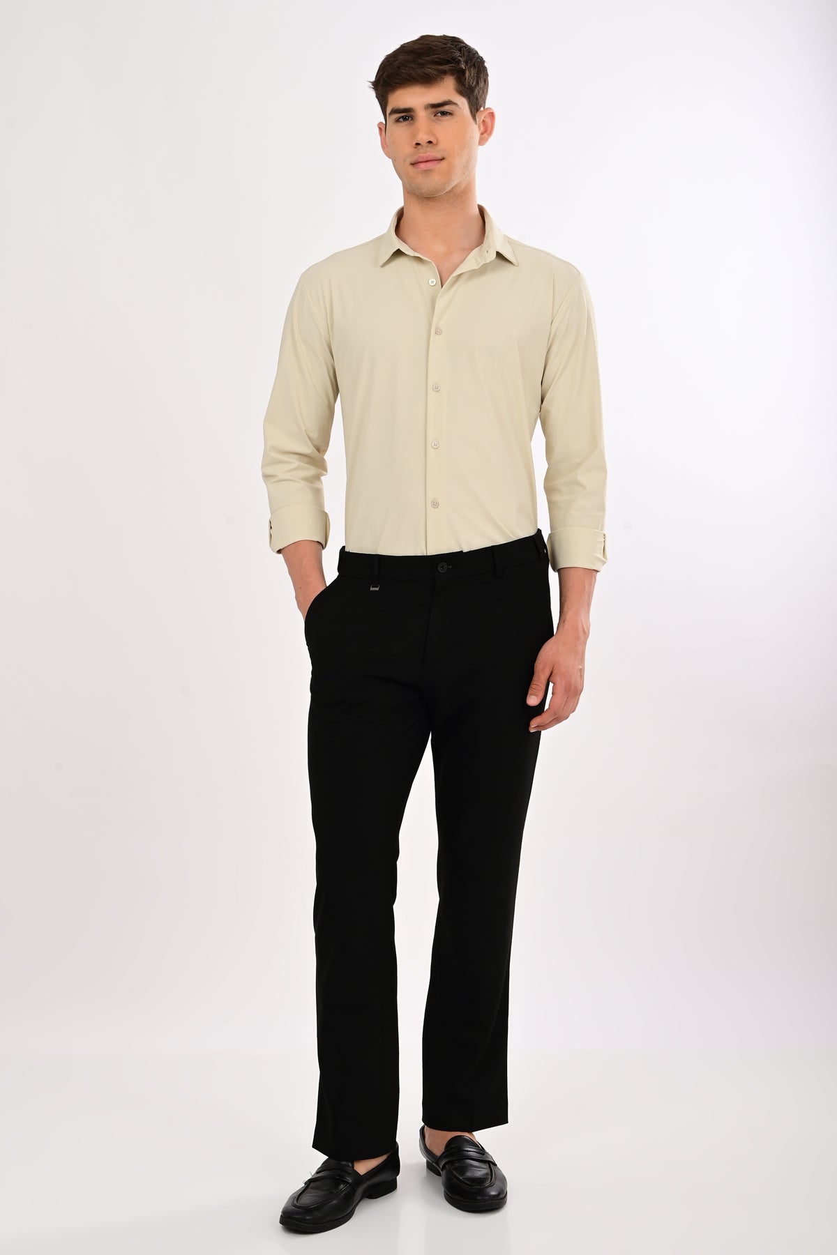 Cream Stretch Slim Fit Shirt