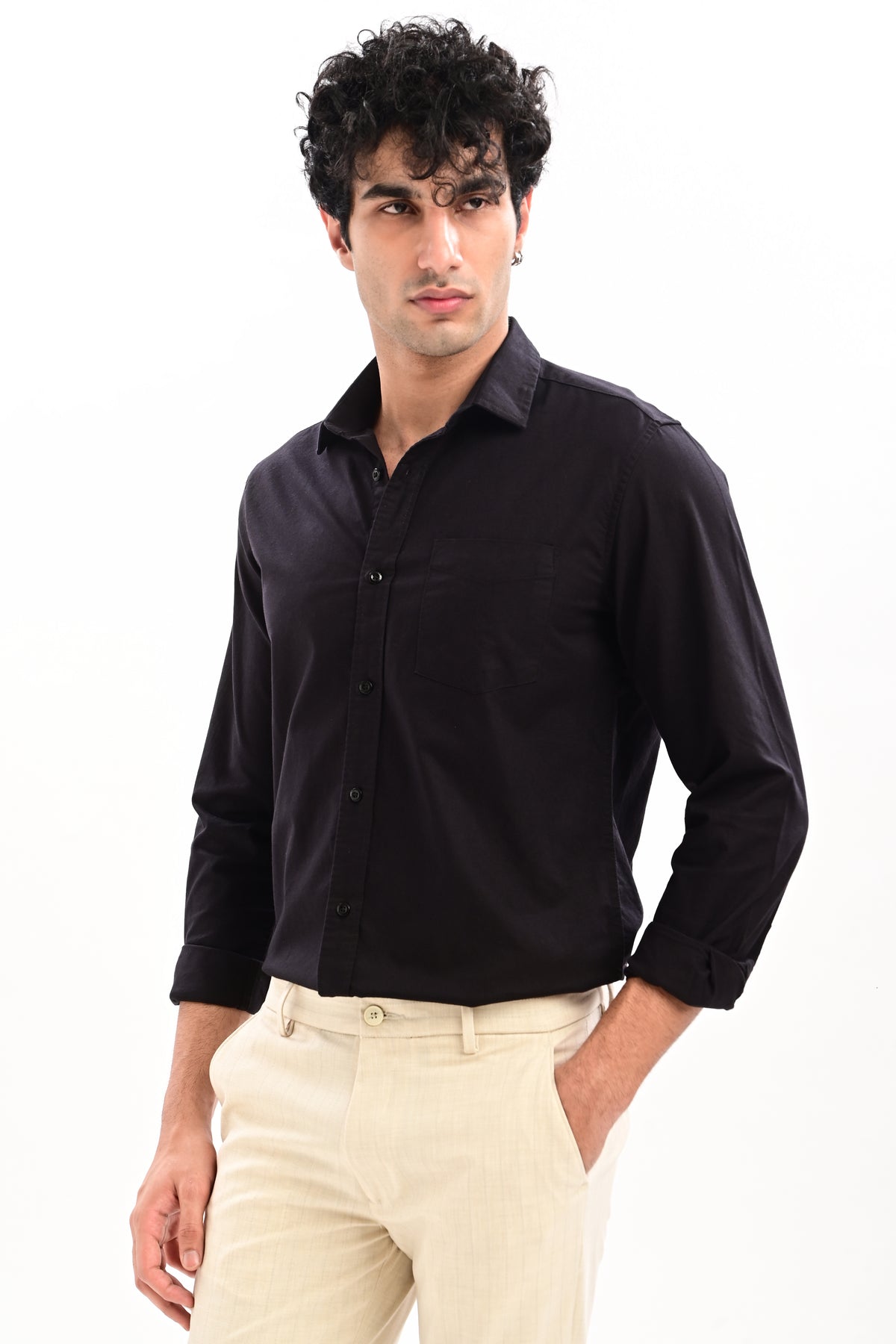 Elite Oxford Tapered Fit Full Sleeve Shirt – Black