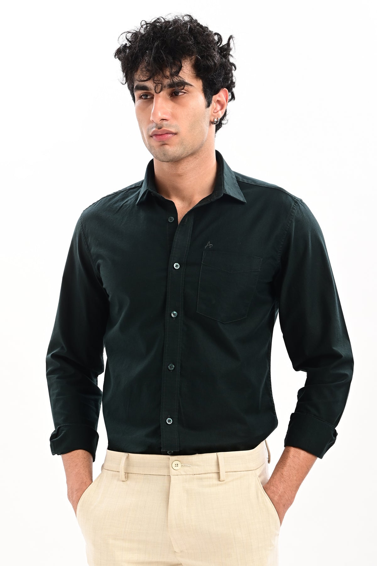 Elite Oxford Tapered Fit Full Sleeve Shirt – Dark Green
