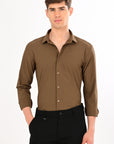 Brown Stretch Slim Fit Shirt