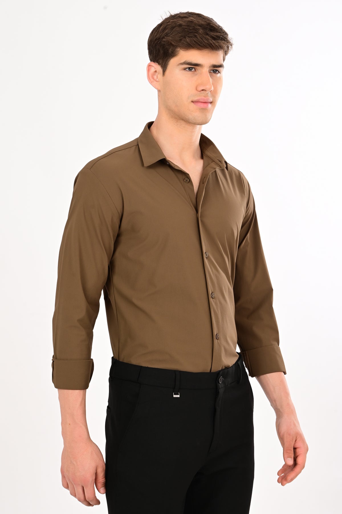 Brown Stretch Slim Fit Shirt