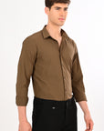 Brown Stretch Slim Fit Shirt