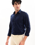 Elite Oxford Tapered Fit Full Sleeve Shirt – Navy Blue