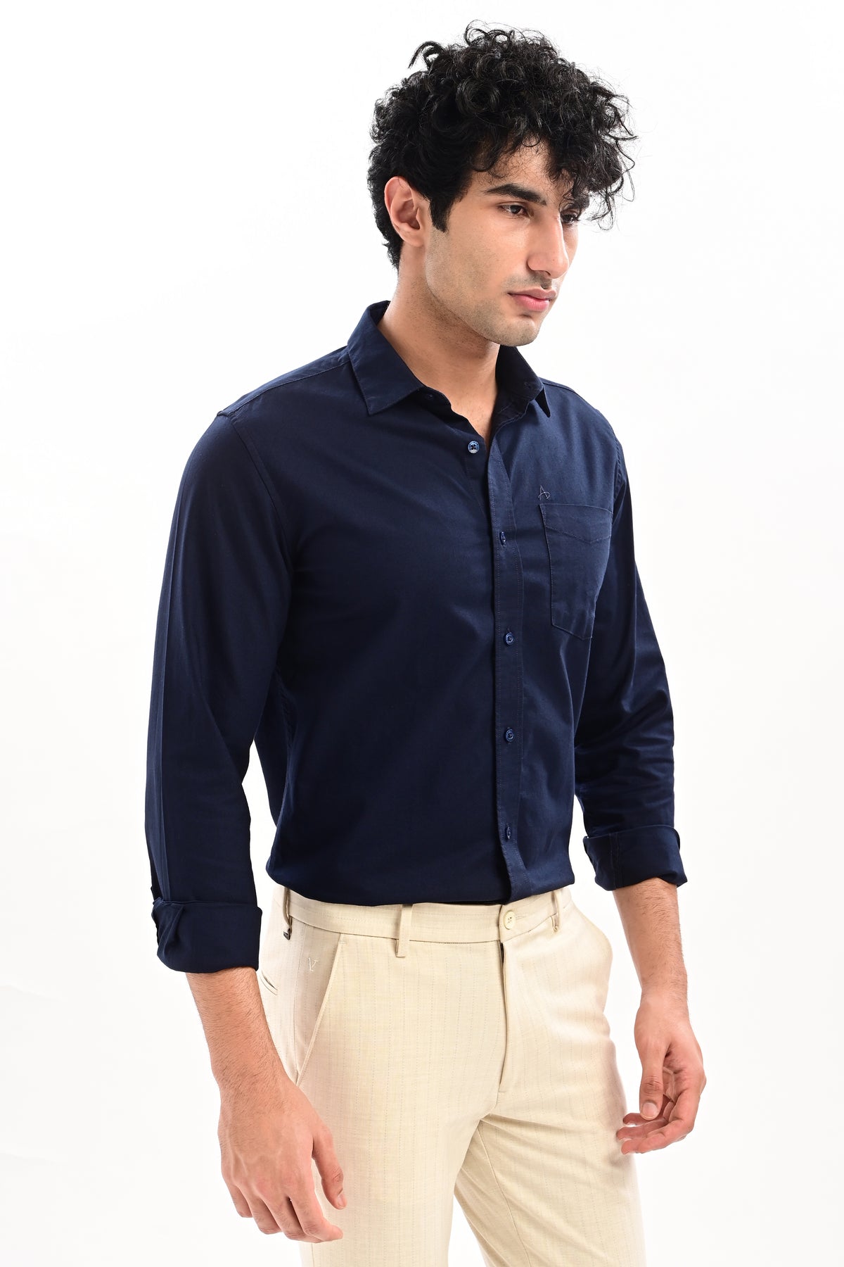 Elite Oxford Tapered Fit Full Sleeve Shirt – Navy Blue