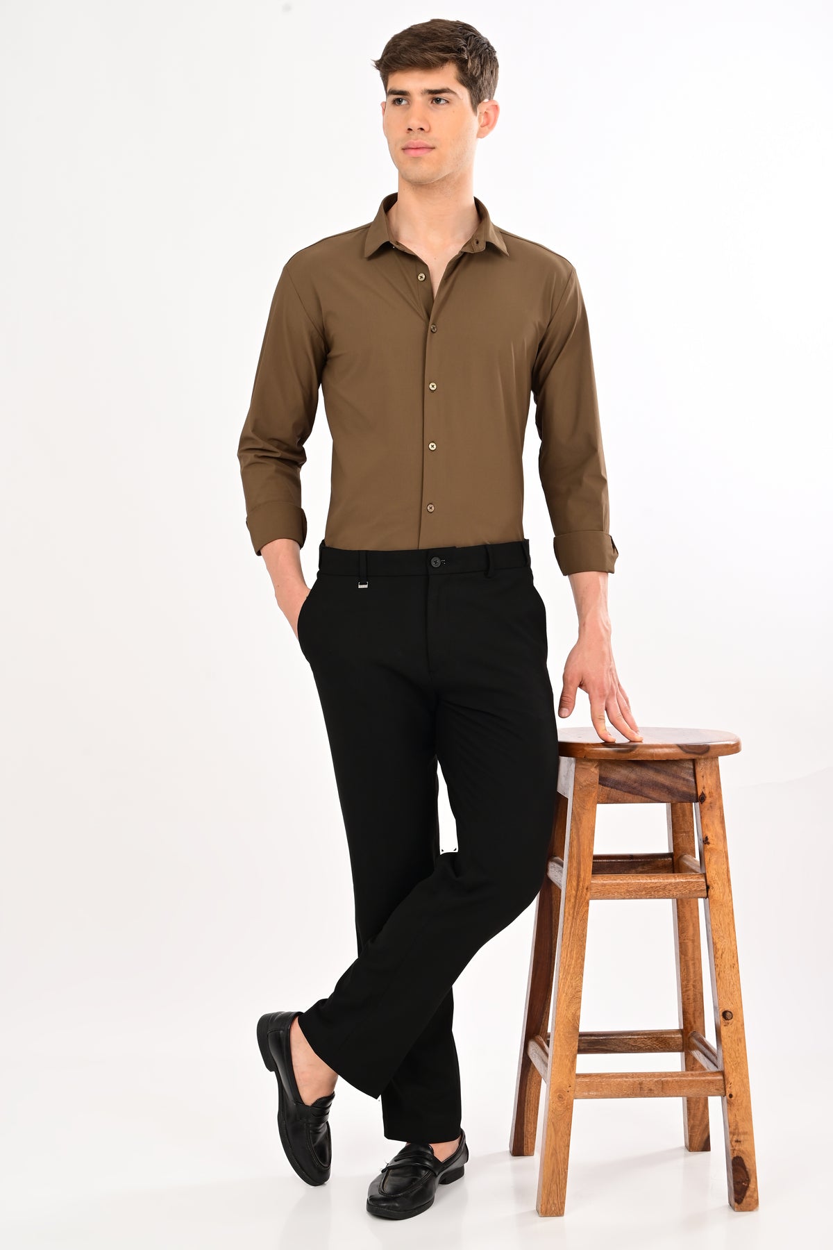Brown Stretch Slim Fit Shirt