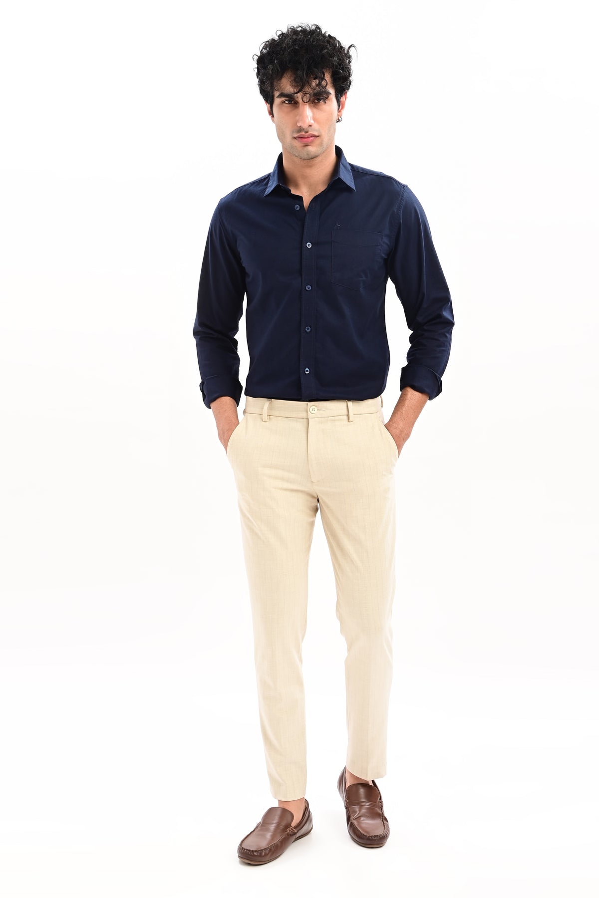 Elite Oxford Tapered Fit Full Sleeve Shirt – Navy Blue