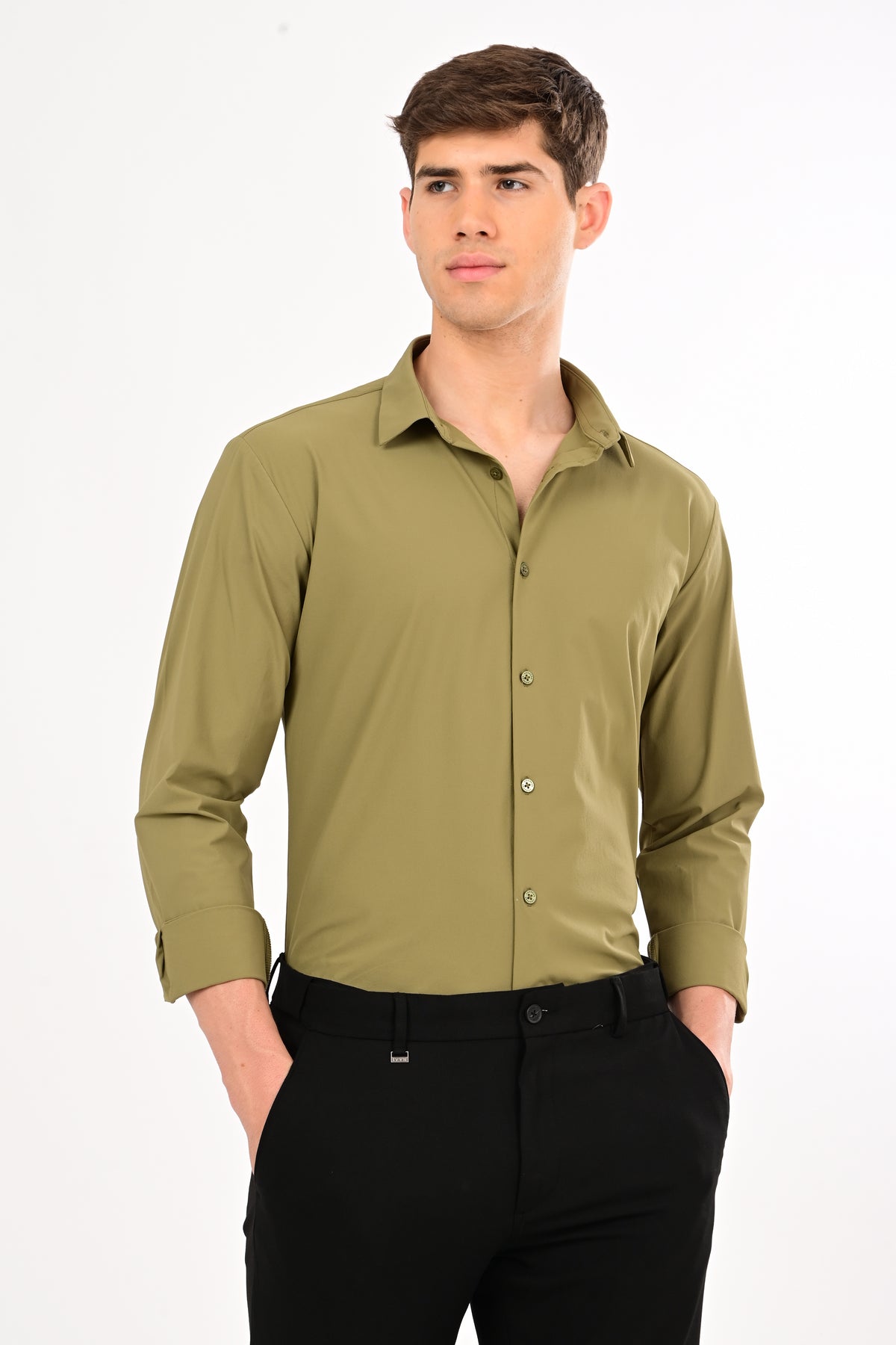 Sap Green Stretch Slim Fit Shirt
