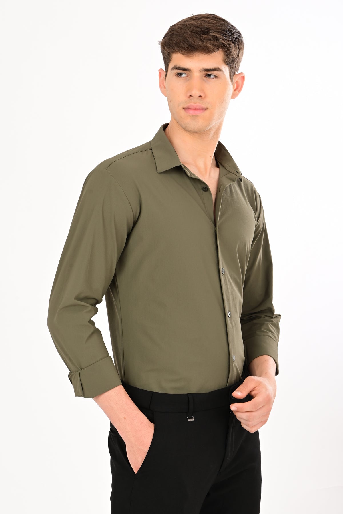 Dark Olive Stretch Slim Fit Shirt