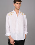 Sunflower Embroidery Relaxed Fit Linen White Shirt
