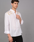 Sunflower Embroidery Relaxed Fit Linen White Shirt