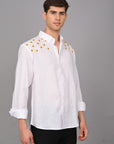 Sunflower Embroidery Relaxed Fit Linen White Shirt