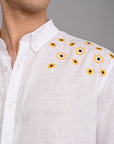 Sunflower Embroidery Relaxed Fit Linen White Shirt