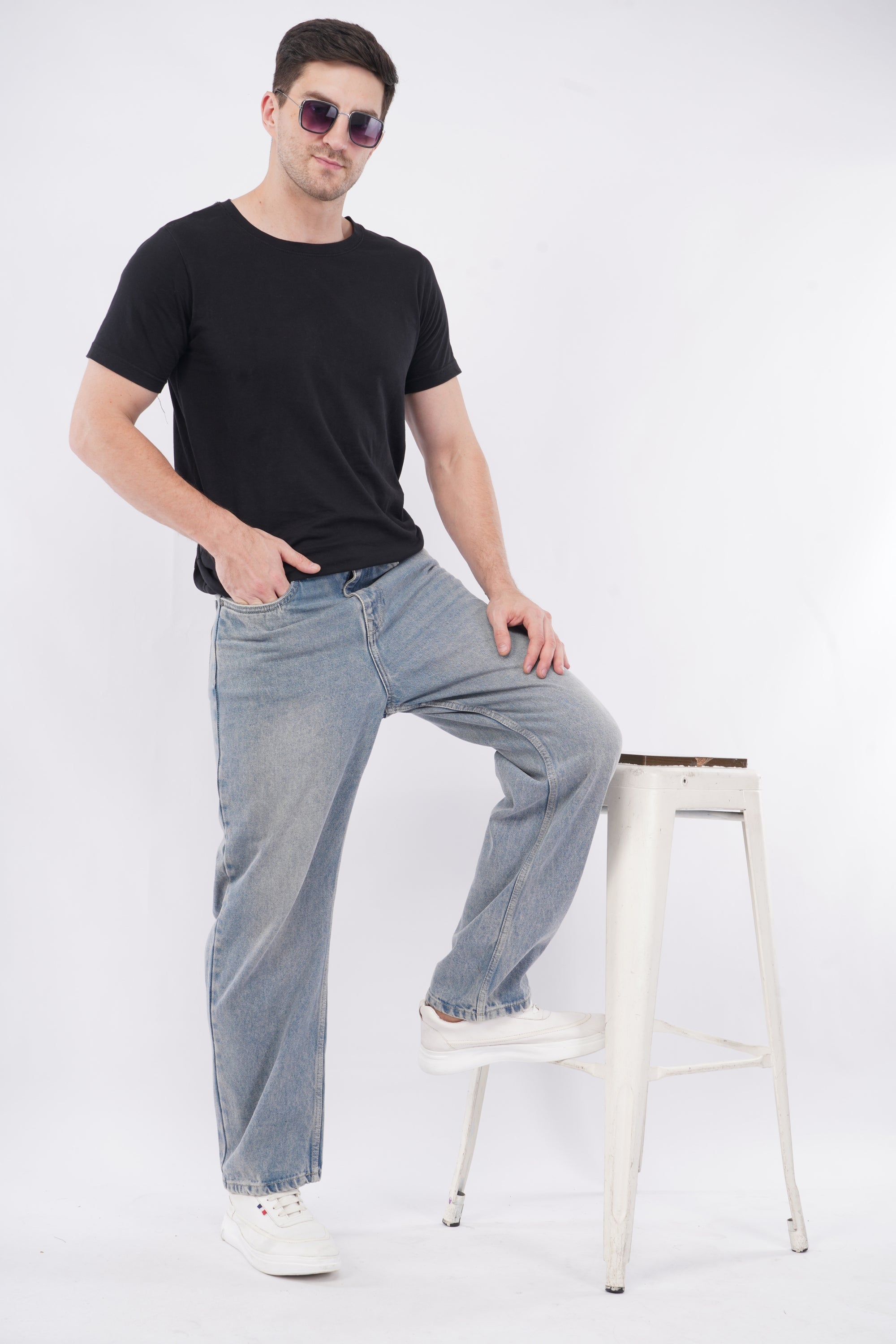 Straight Fit Tinted Blue Denim Pants