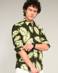 Dark Green Printed Relaxed Fit Full Sleeve Shirt