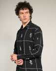 Black Printed Relaxed Fit Full Sleeve Shirt
