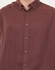 Linen Relaxed Fit Brown Full-Sleeve Shirt