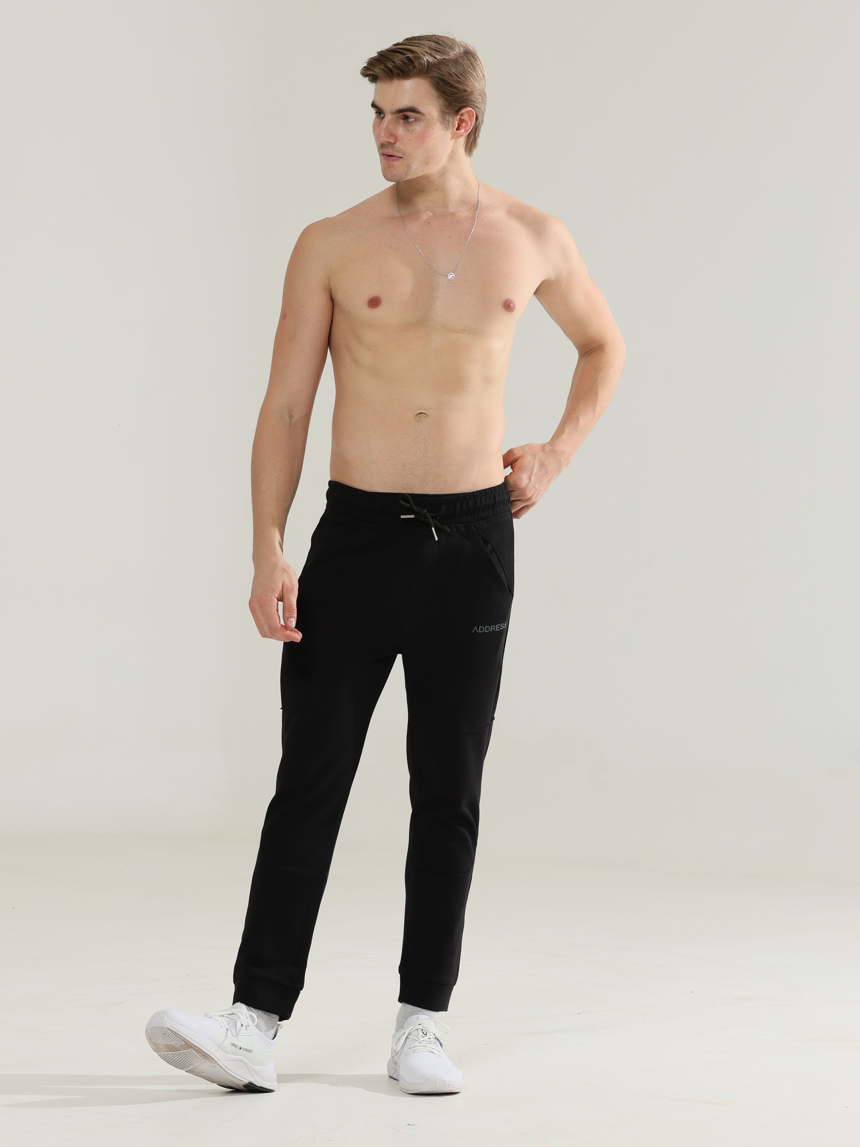 Mens Regular fit black track pants - Address