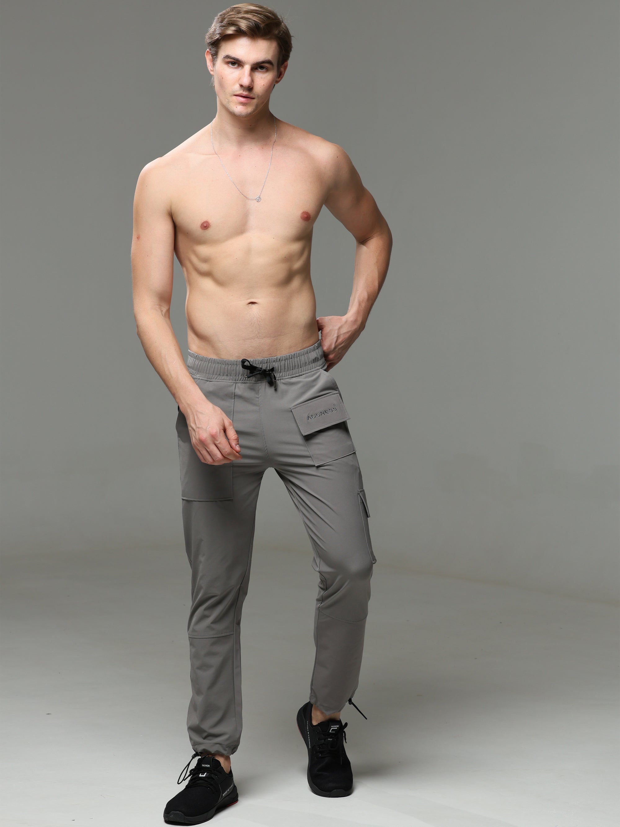 Mens Lycra fit Grey Jogger pants - Address