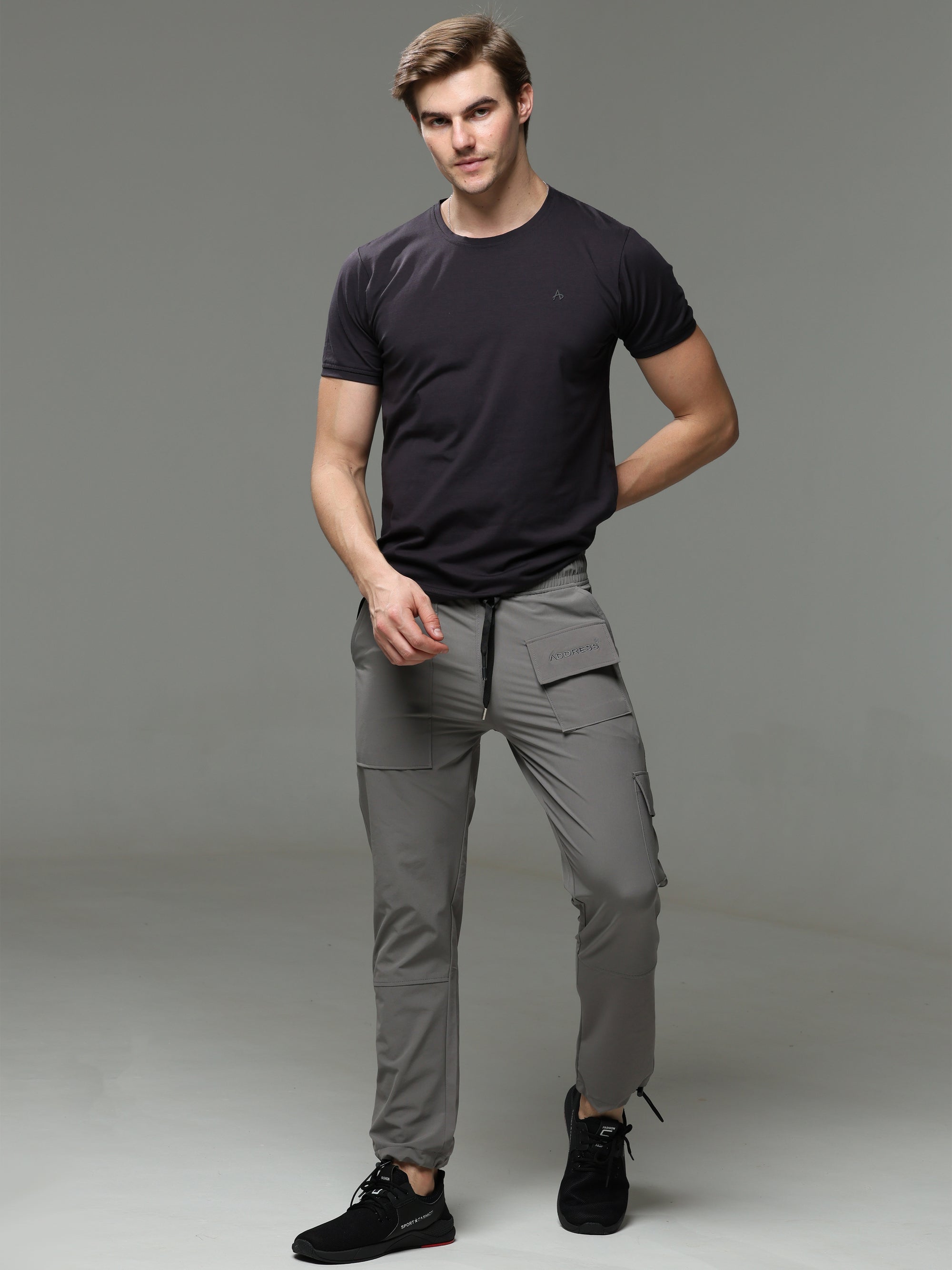 Mens Lycra fit Grey Jogger pants - Address