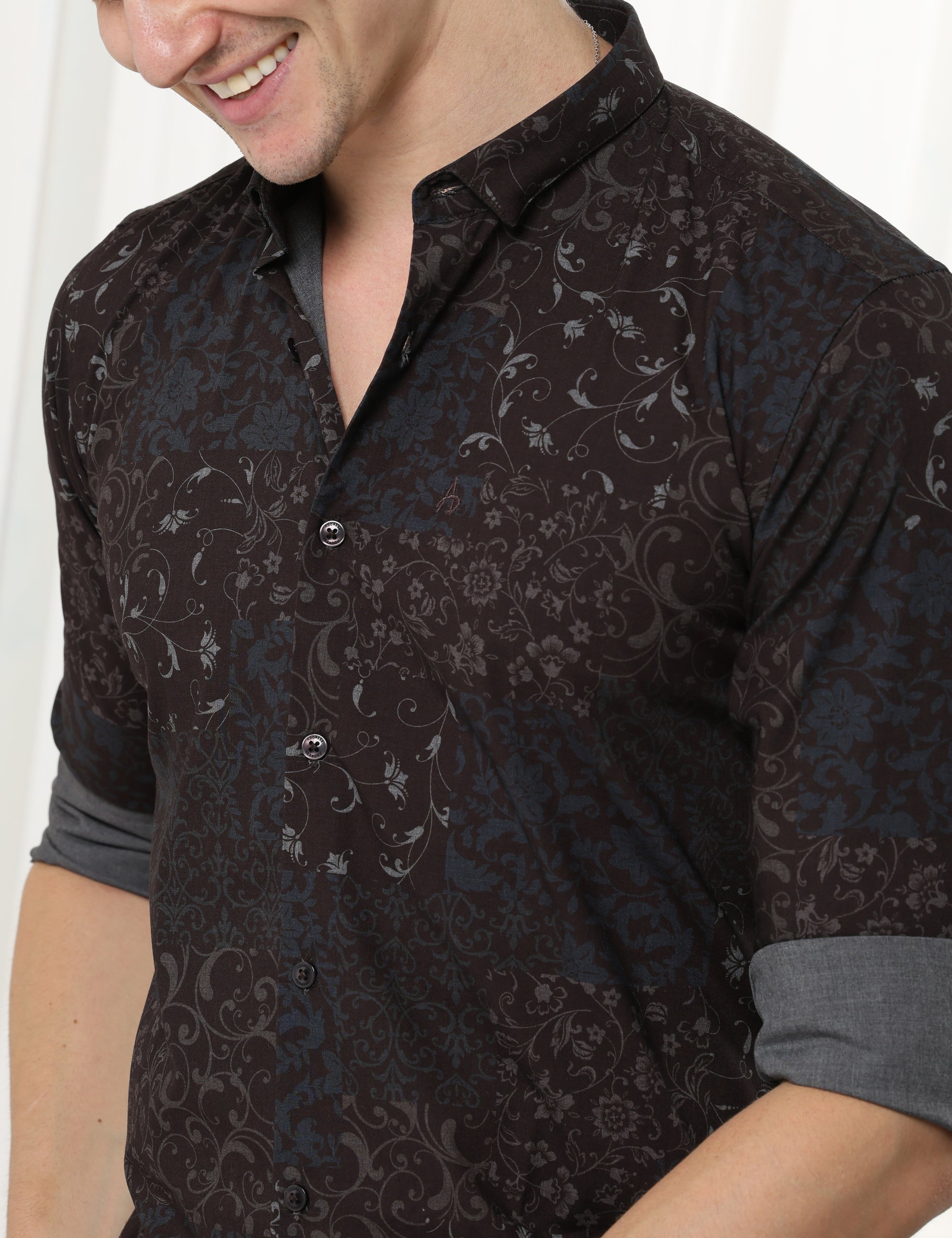 Coffee Brown floral slim fit shirts