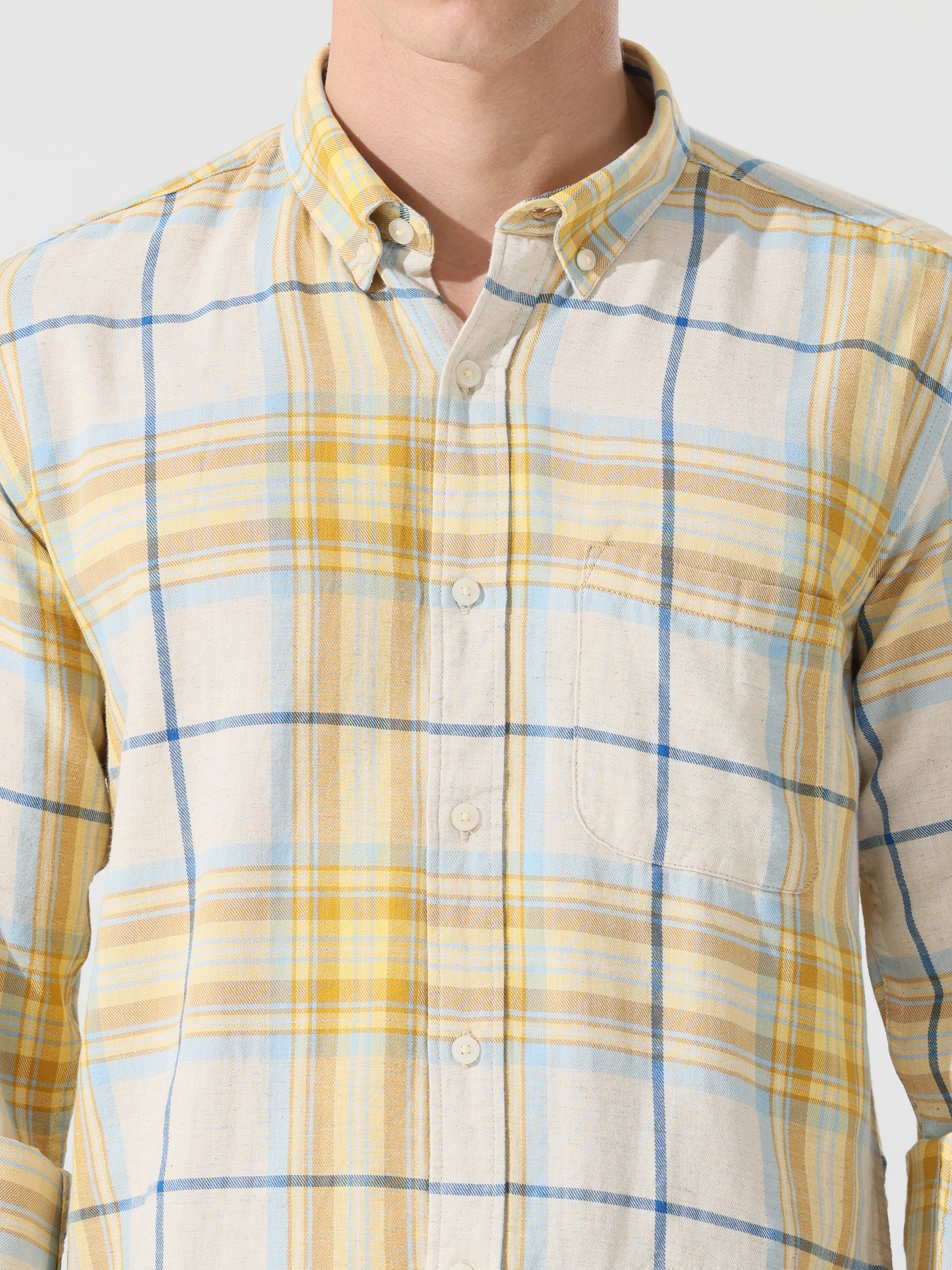 Yellow yarn dyed cotton slim fit shirts - Address pro