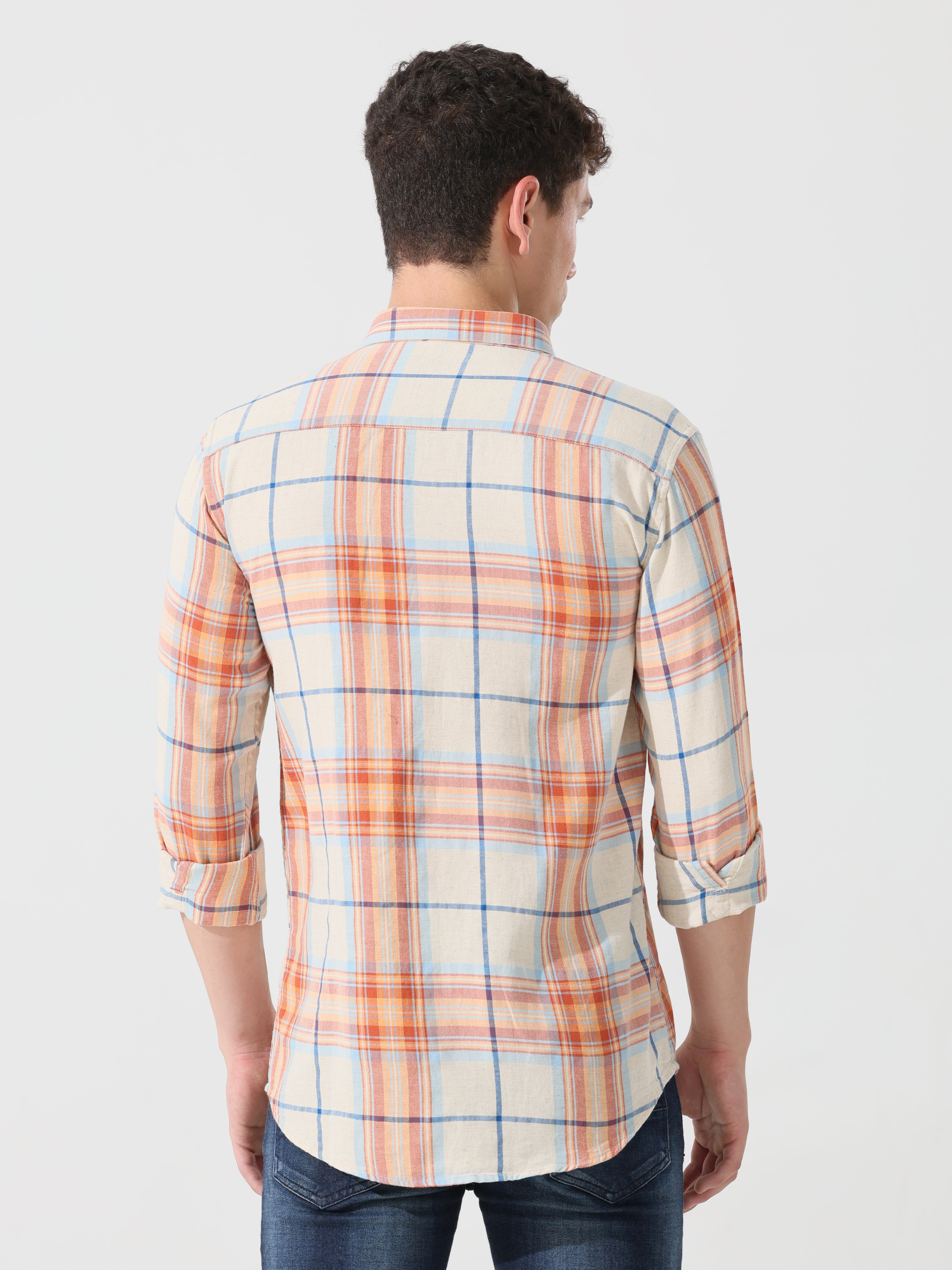 Orange check slim fit shirts - Address pro
