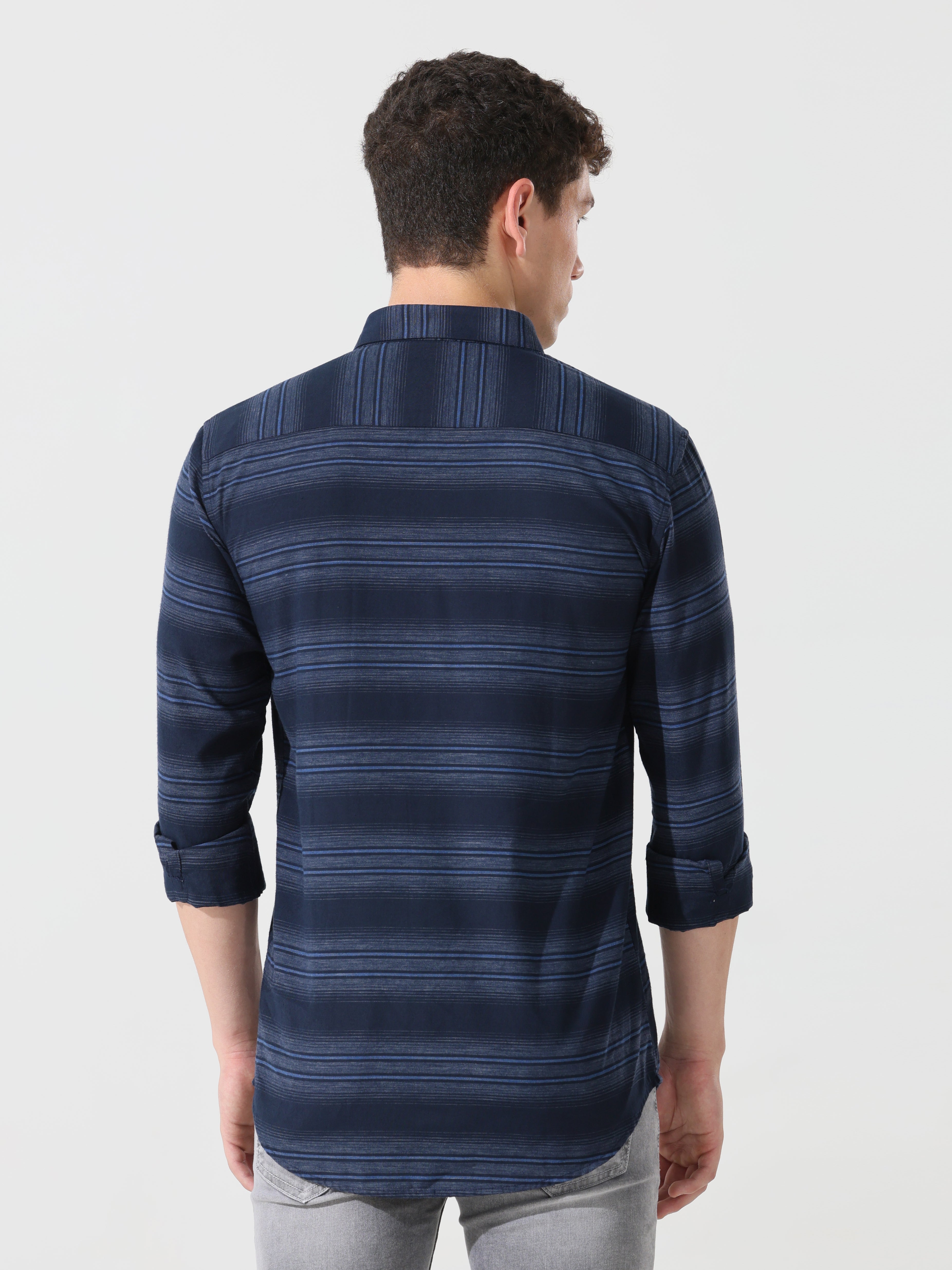 Navy blue stripe slim fit shirts - Address pro