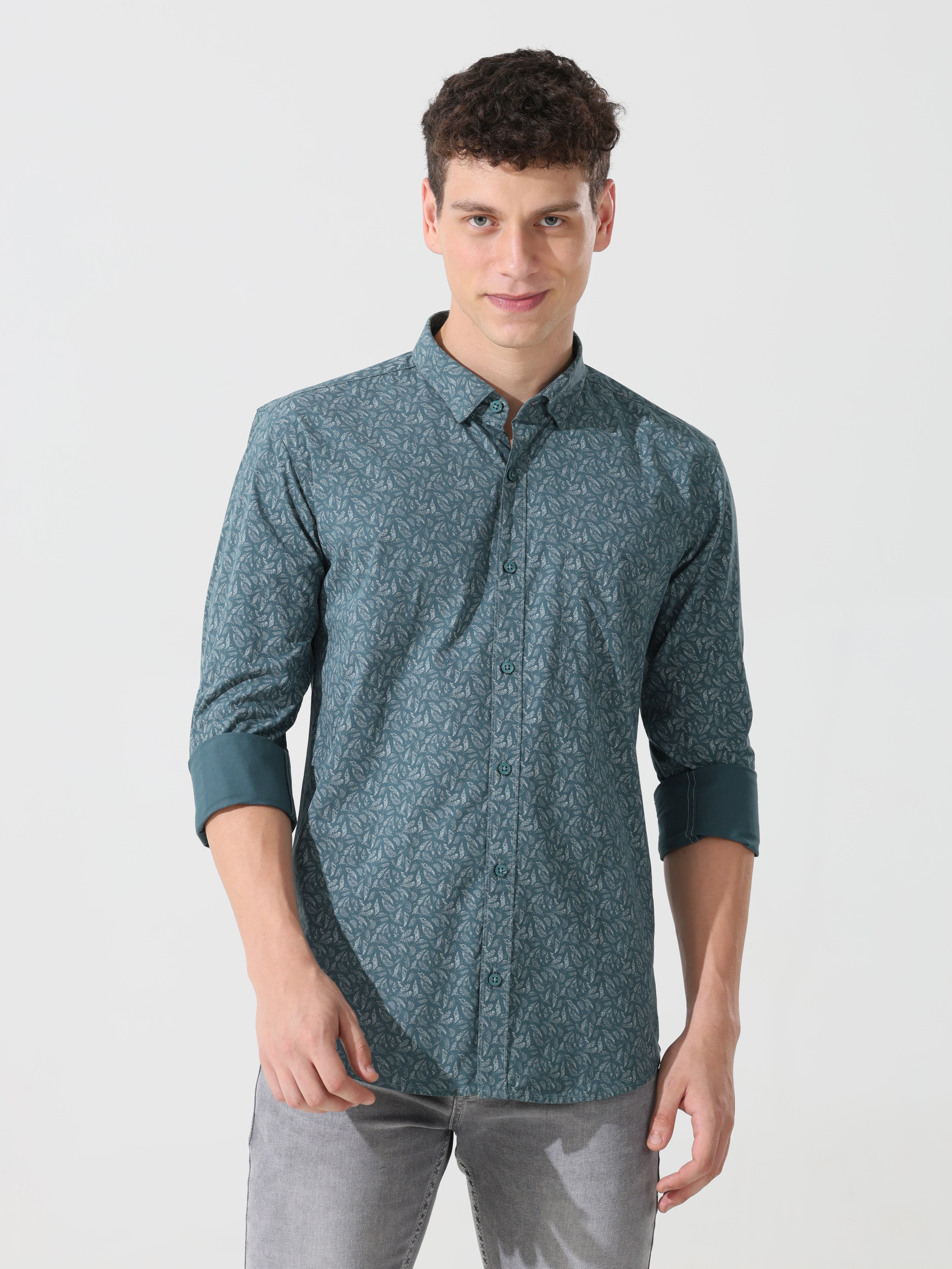 Shaded Spruce printed slim fit shirts - Address pro