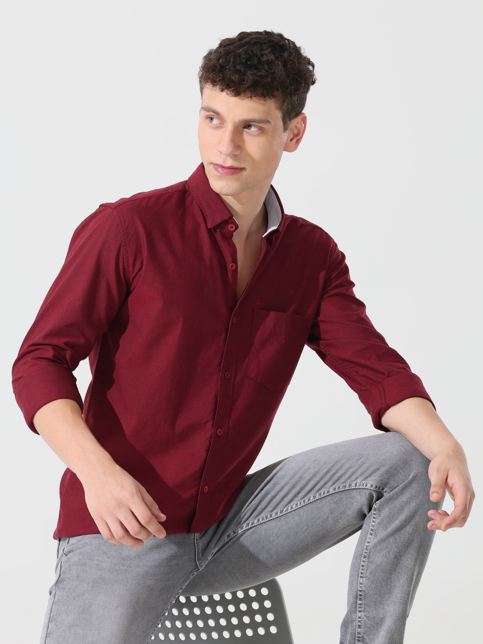 Oxford maroon slim fit shirt