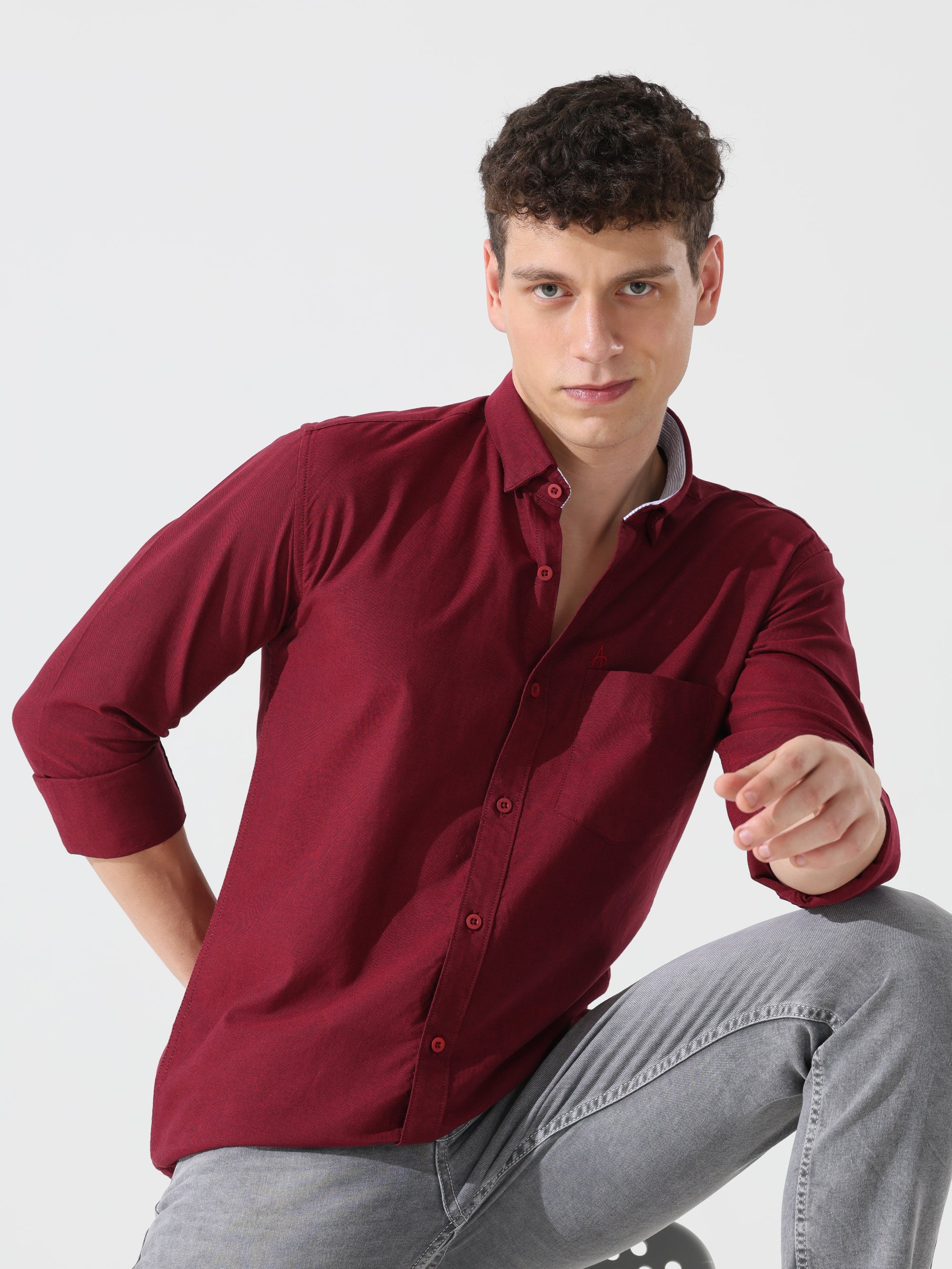 Oxford maroon slim fit shirt
