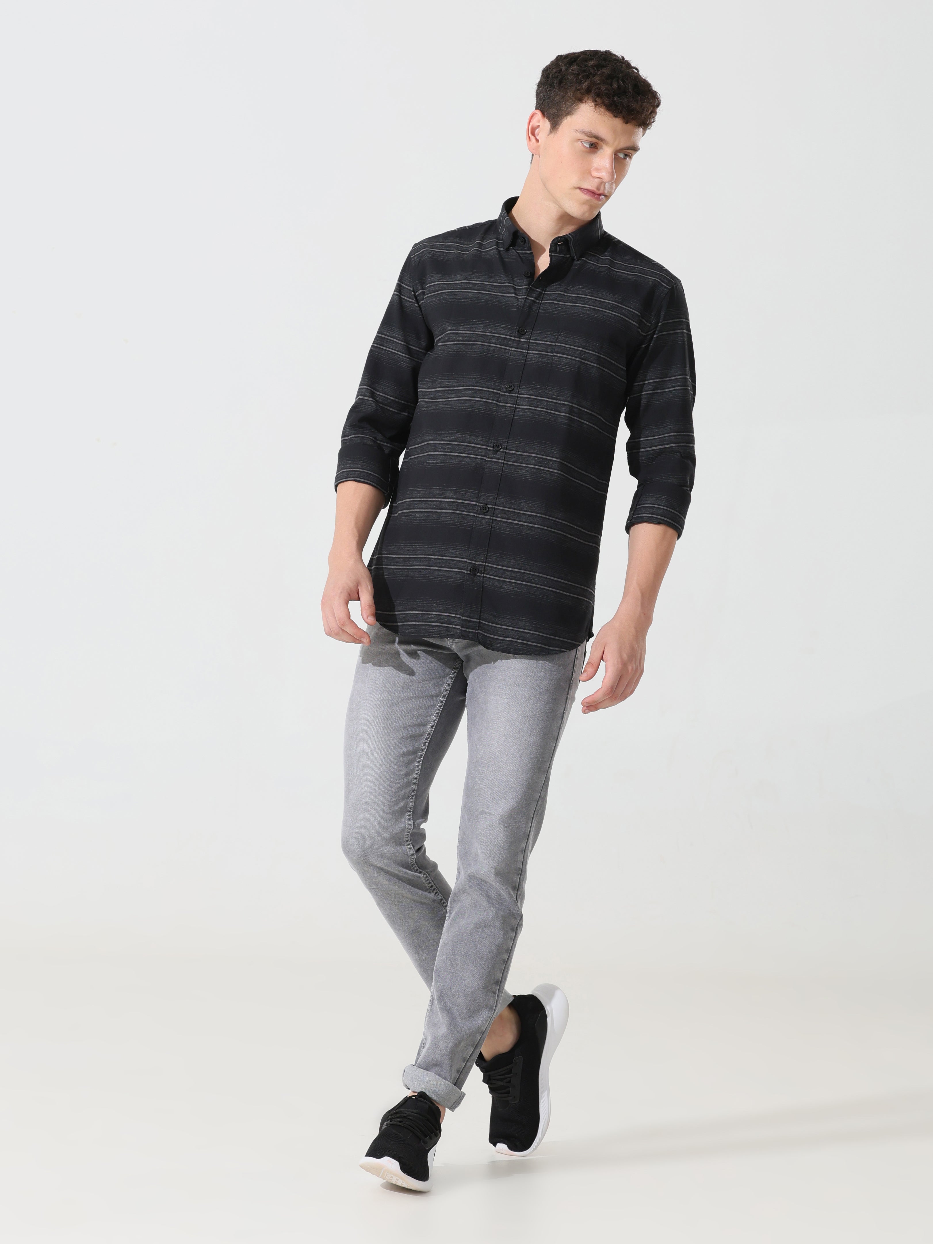 Black stripe slim fit shirts - Address pro