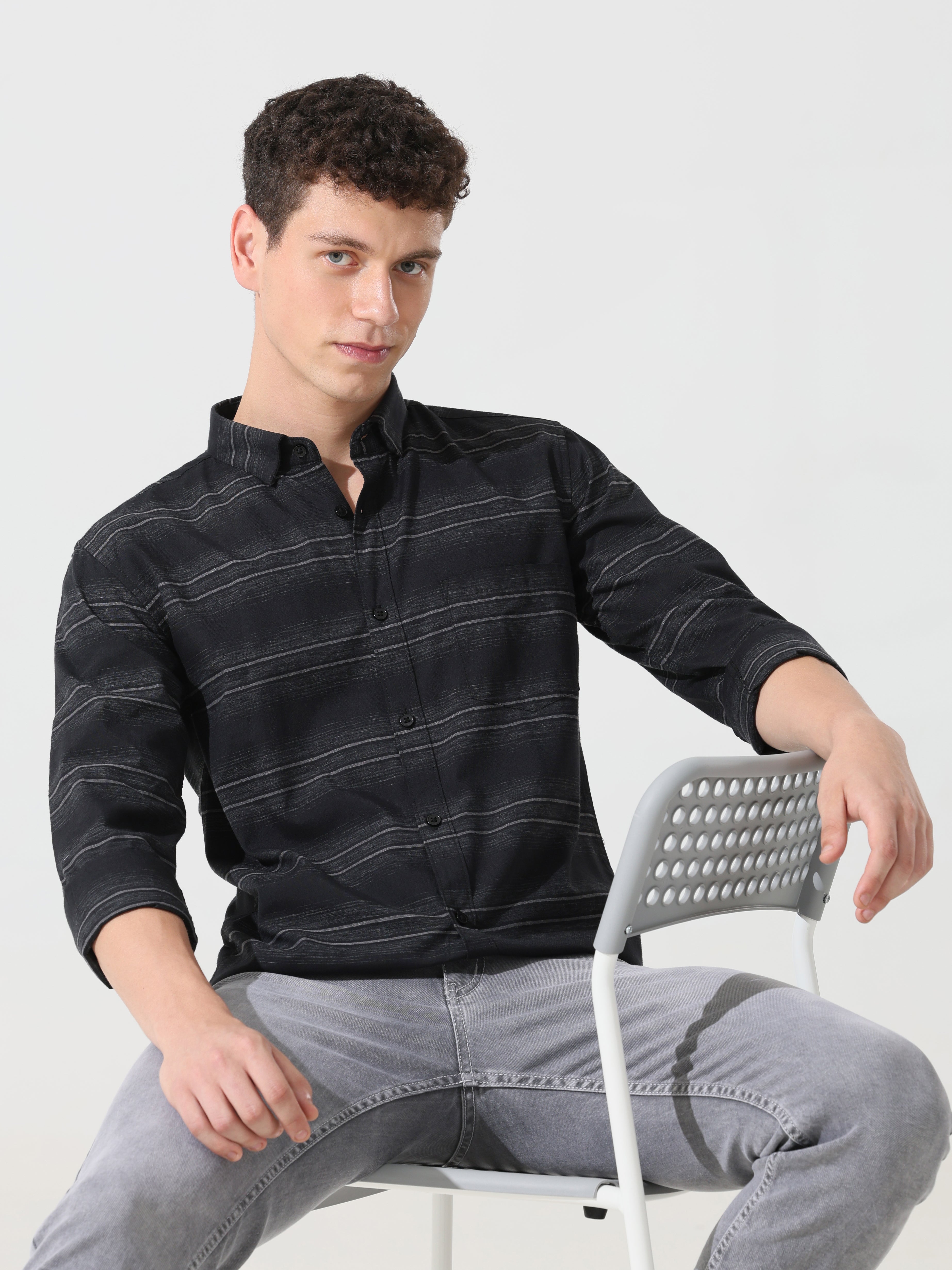 Black stripe slim fit shirts - Address pro