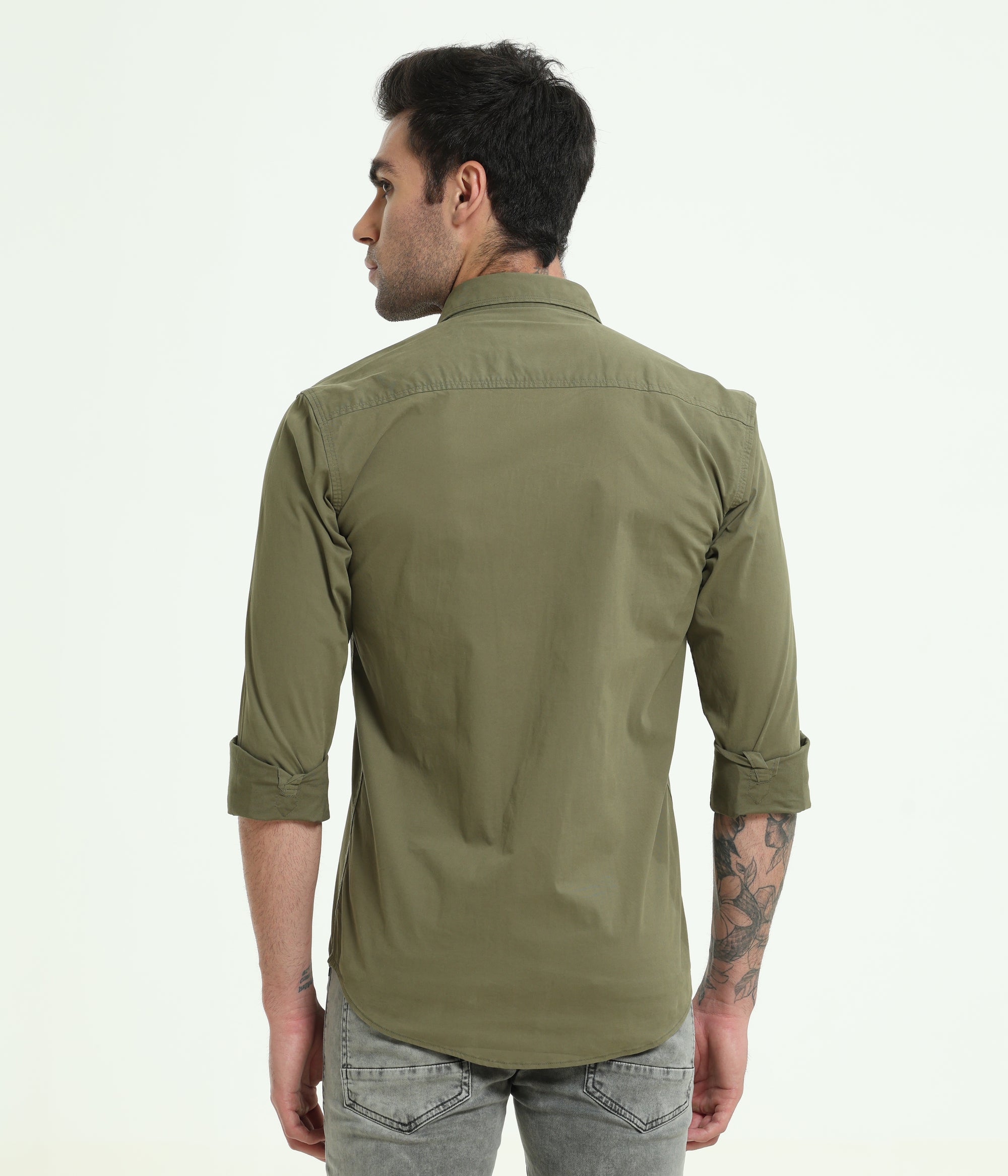 Olive Double Pocket Slim Fit Shirt