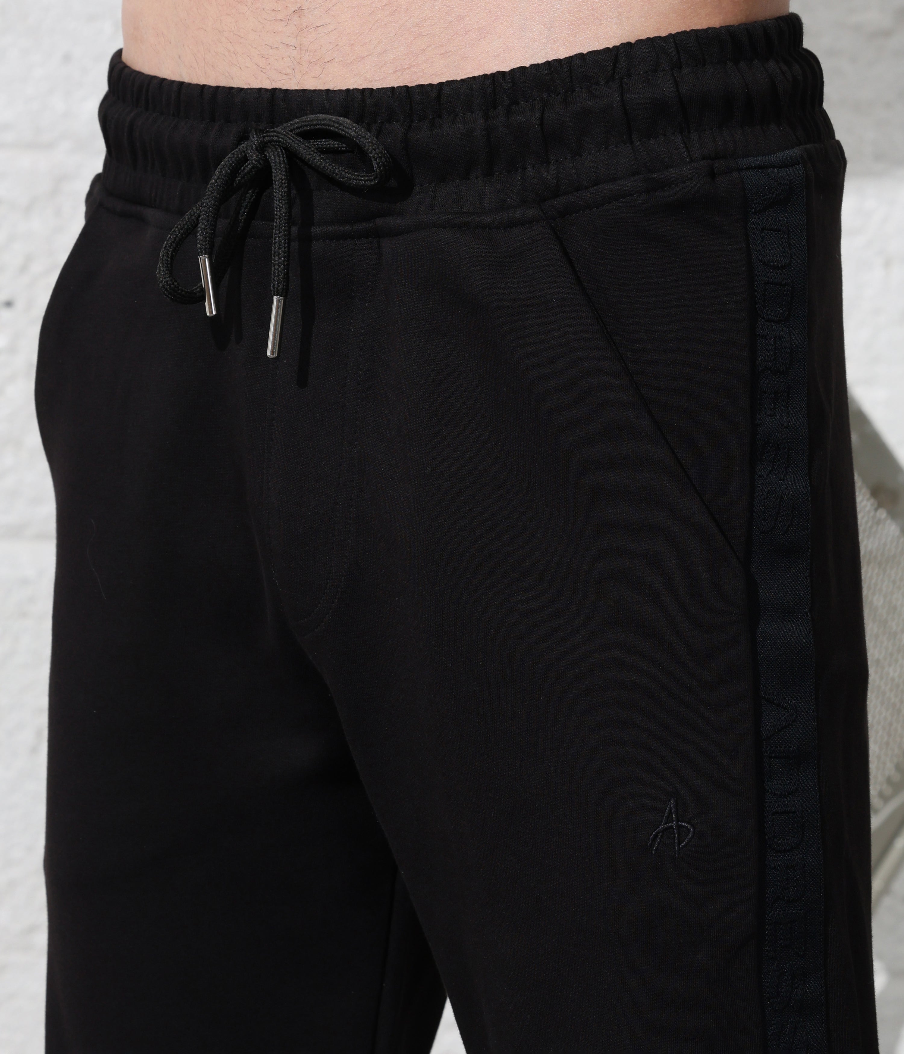 Black Men&#39;s Track Pants - Ankle Fit, Stretch Fabric