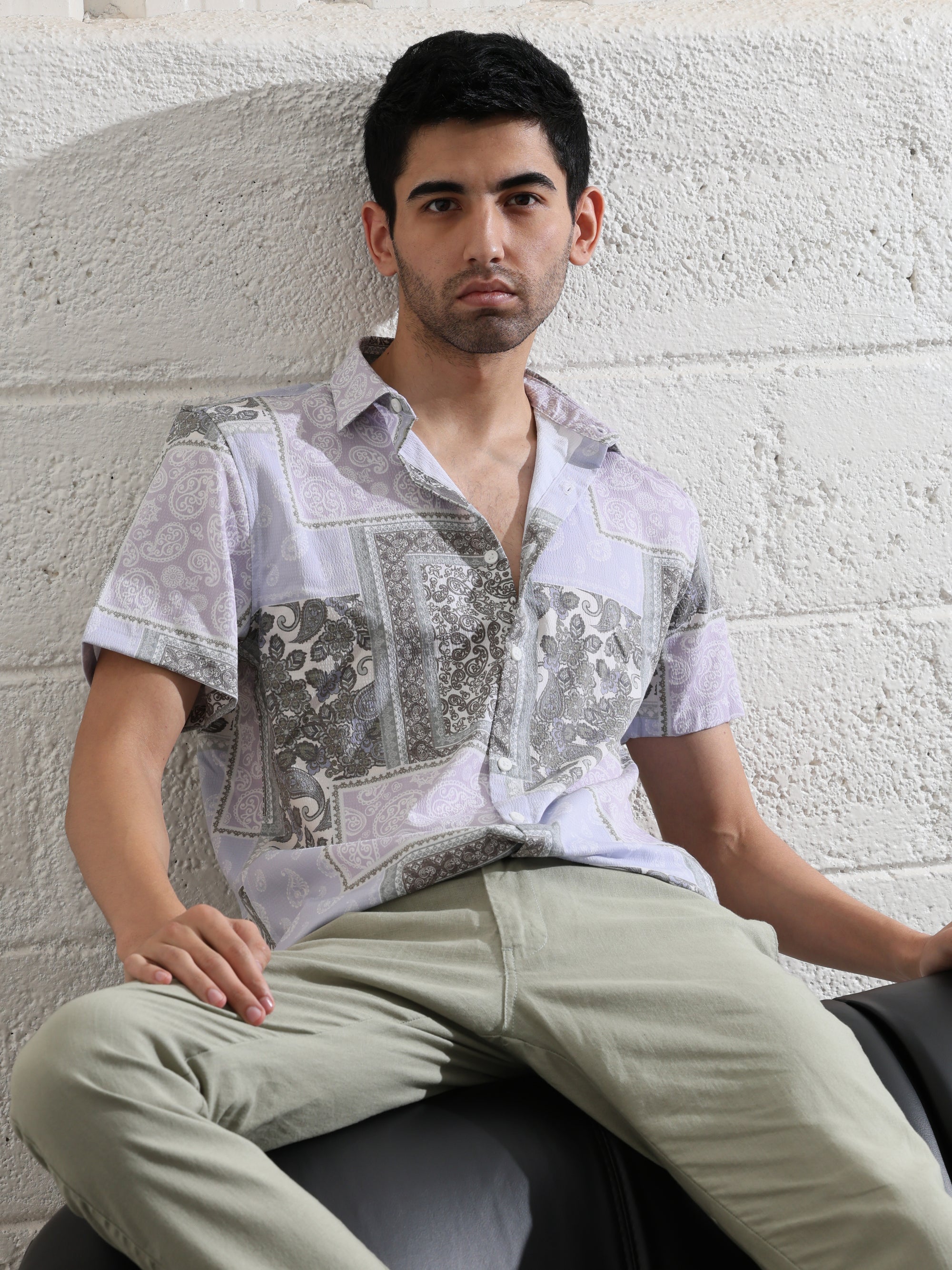 LT Olive Half sleeve printed shirts
