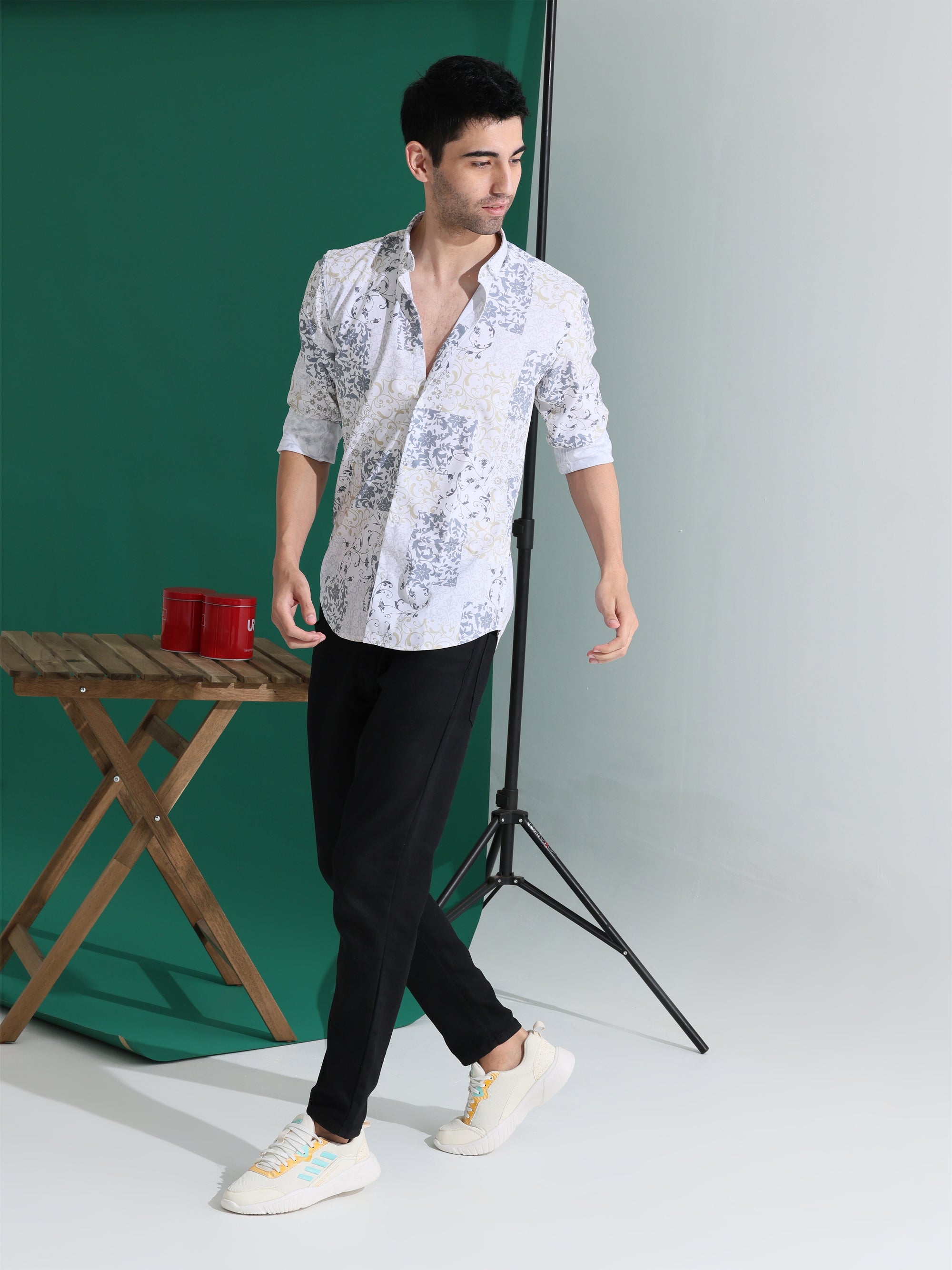 Mens white digital print slim fit shirts - Address