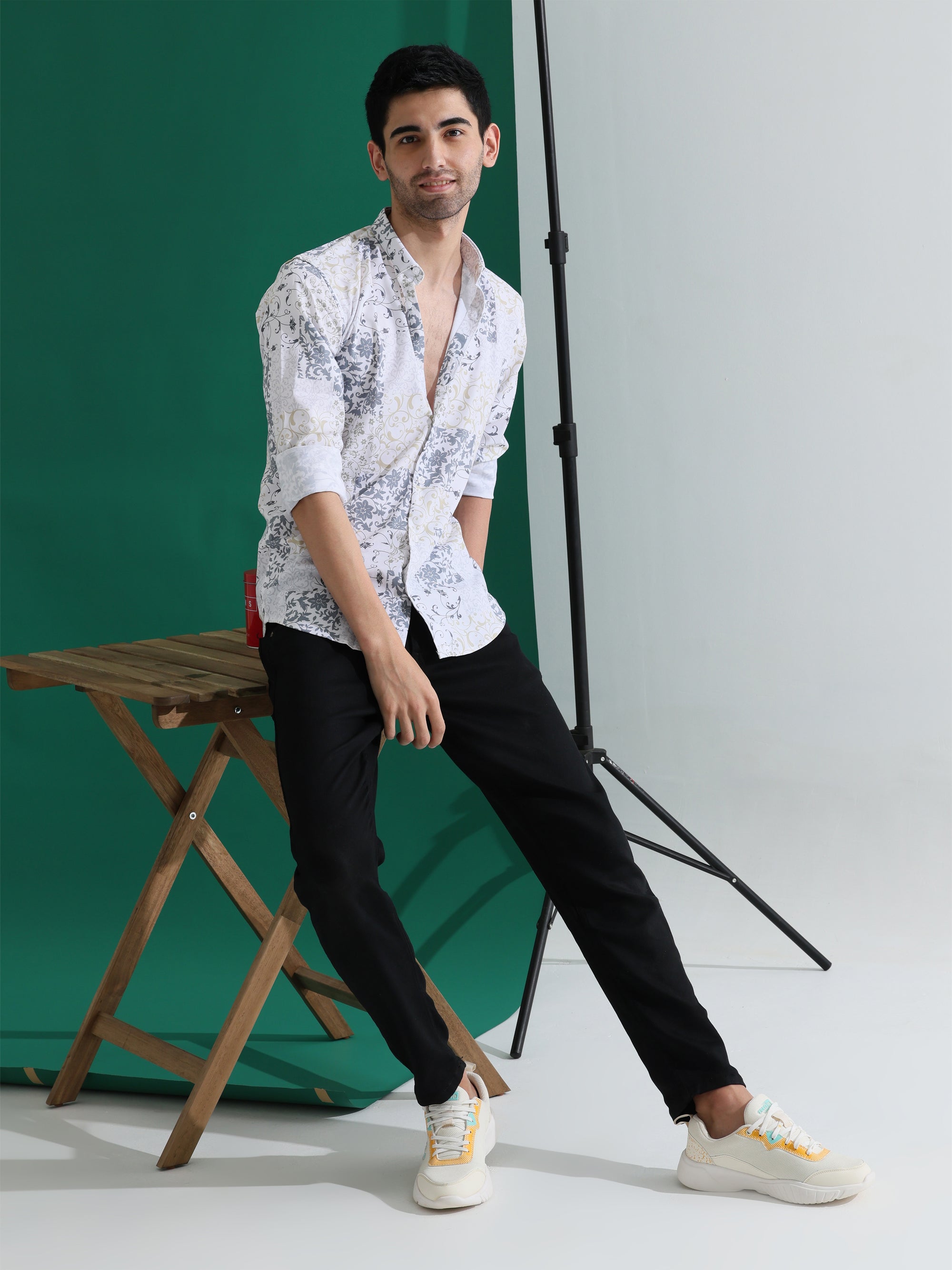 Mens white digital print slim fit shirts - Address