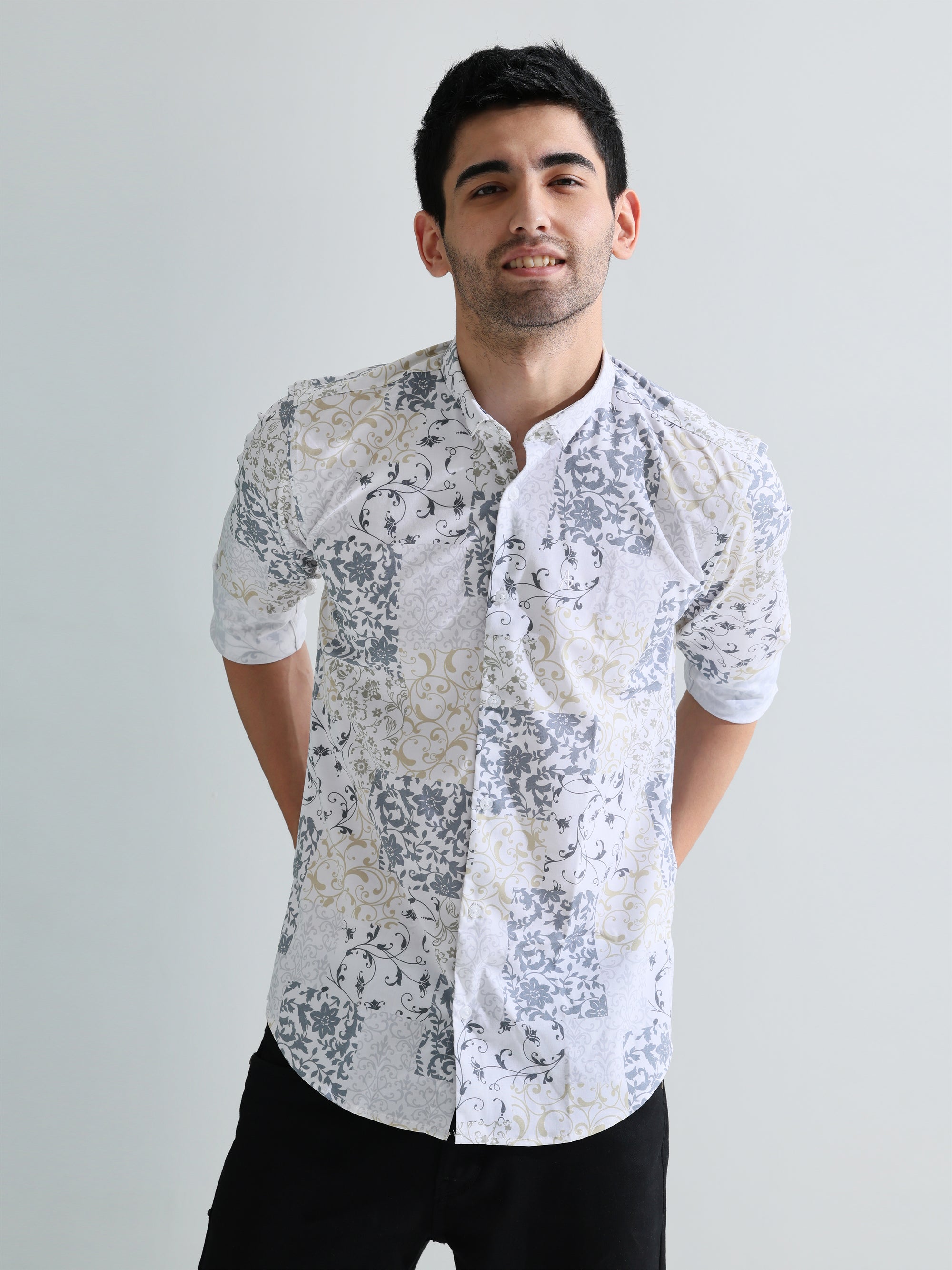 Mens white digital print slim fit shirts - Address