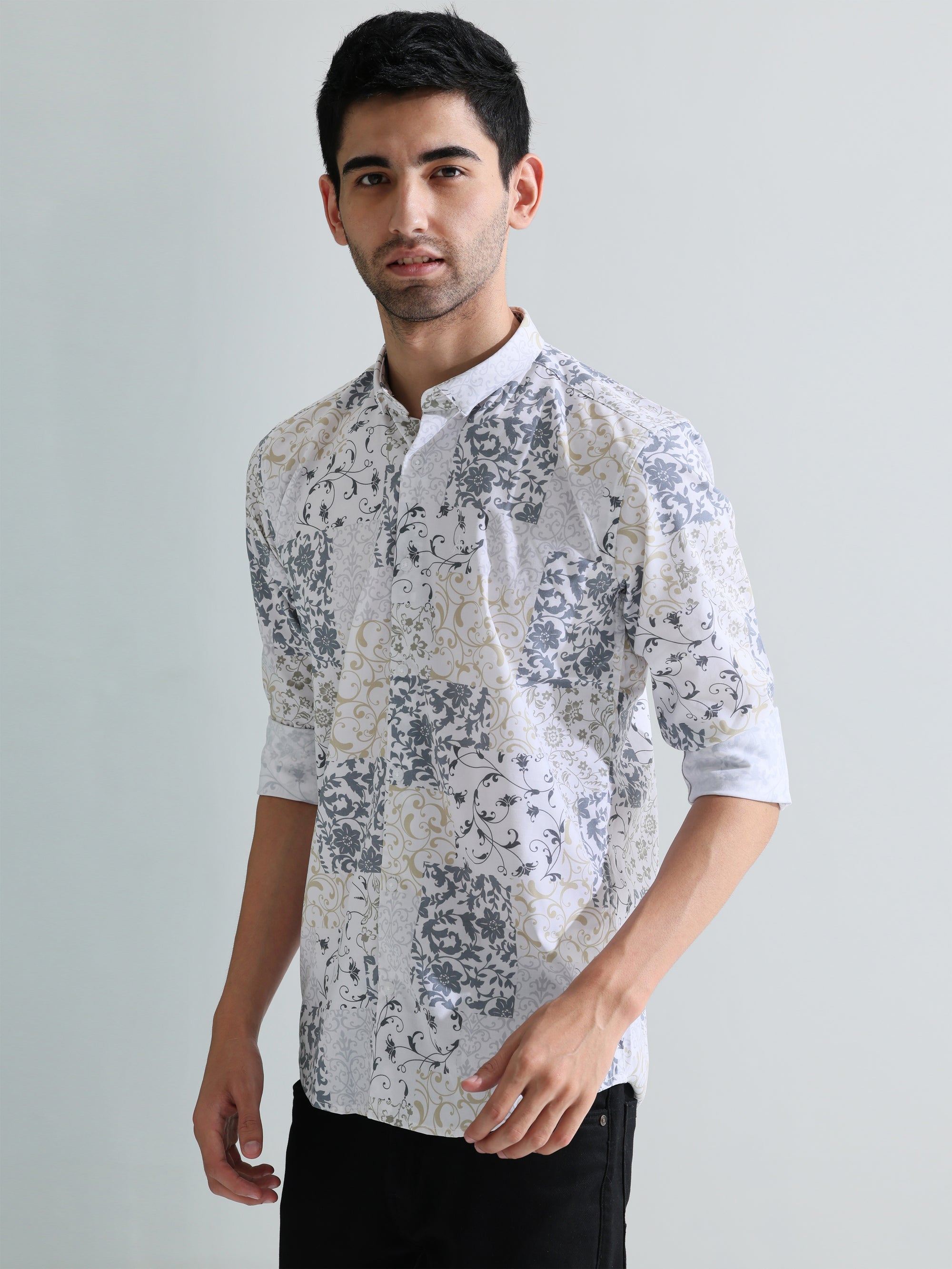 Mens white digital print slim fit shirts - Address