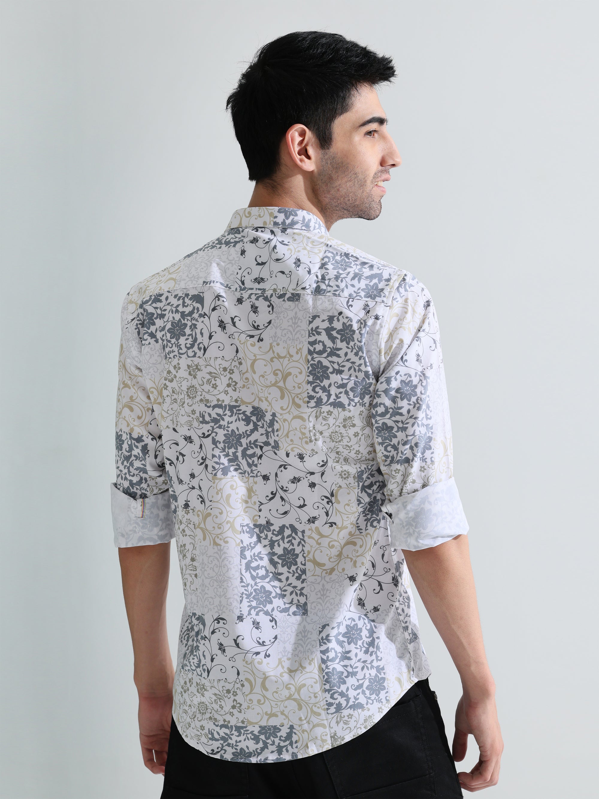 Mens white digital print slim fit shirts - Address
