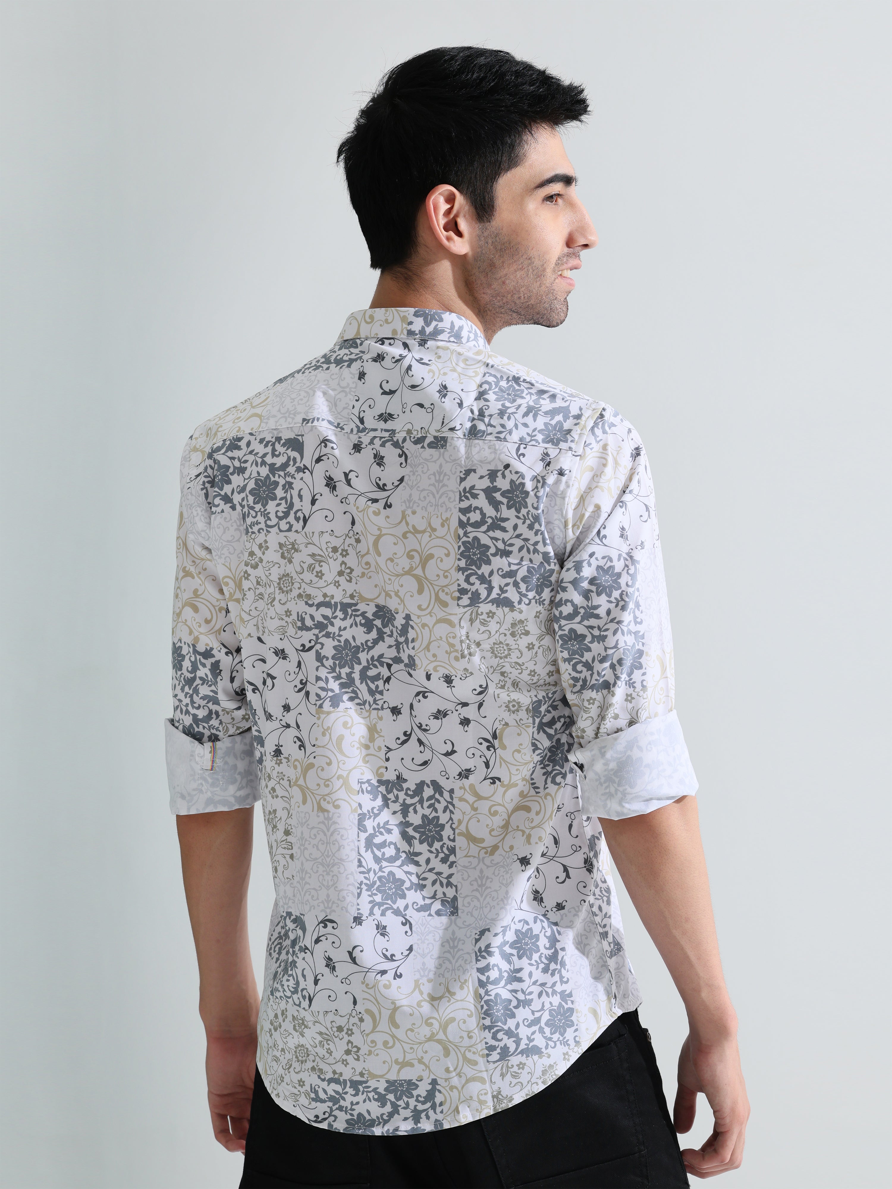 Mens white digital print slim fit shirts - Address