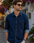 Relaxed Fit Navy Blue Denim Shirt