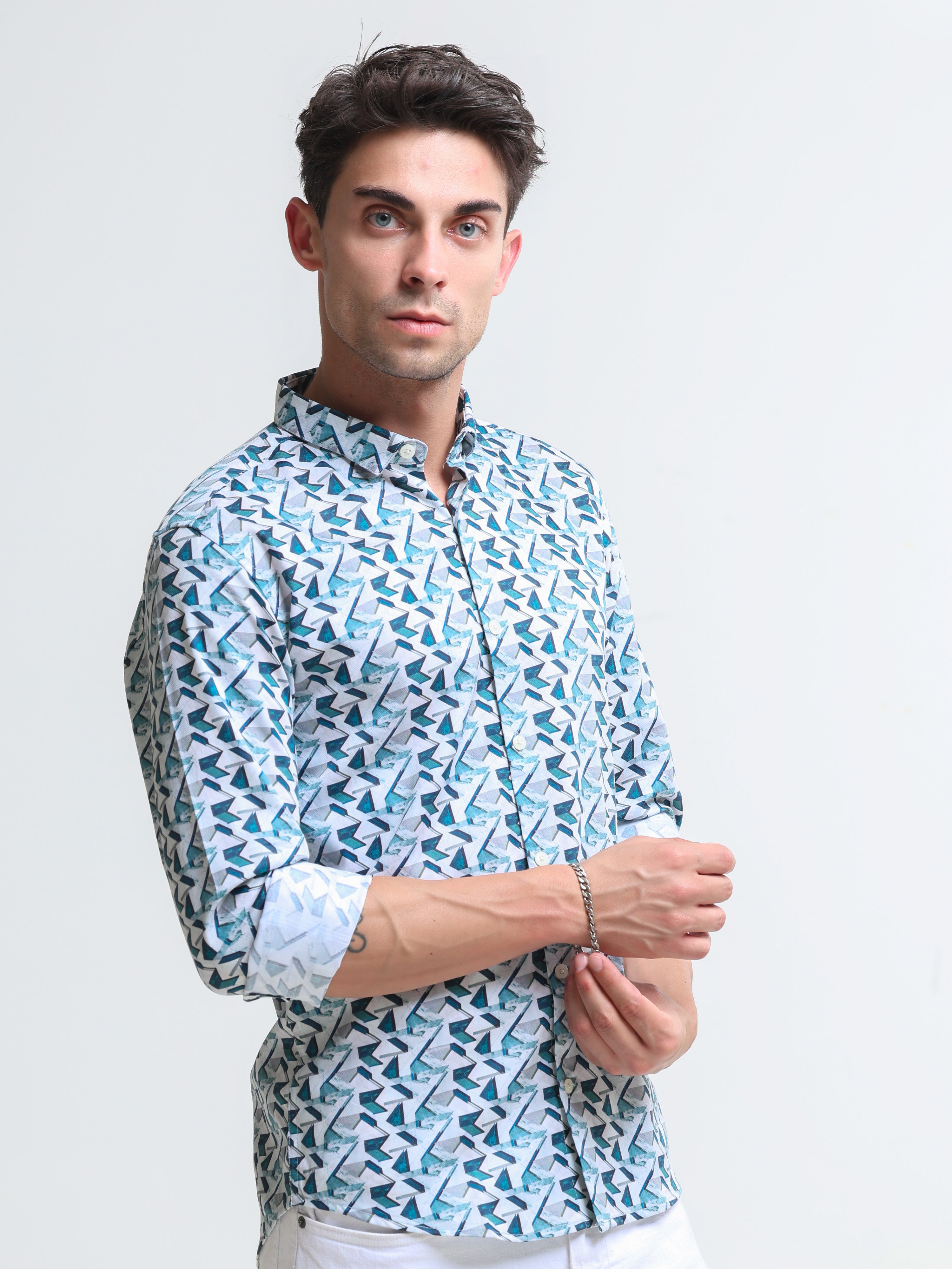 Teal Tranquility Slim Fit Full Sleeve