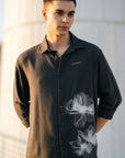 Relaxed Fit Dark Grey Floral Print Shirt