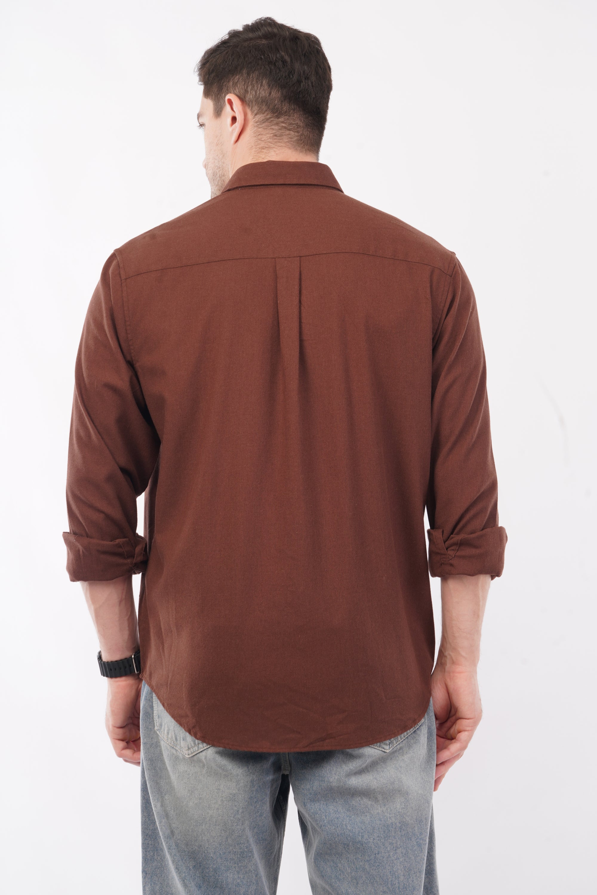 Leaves Embroidery Brown Relaxed Fit Shirt