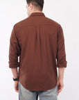 Leaves Embroidery Brown Relaxed Fit Shirt