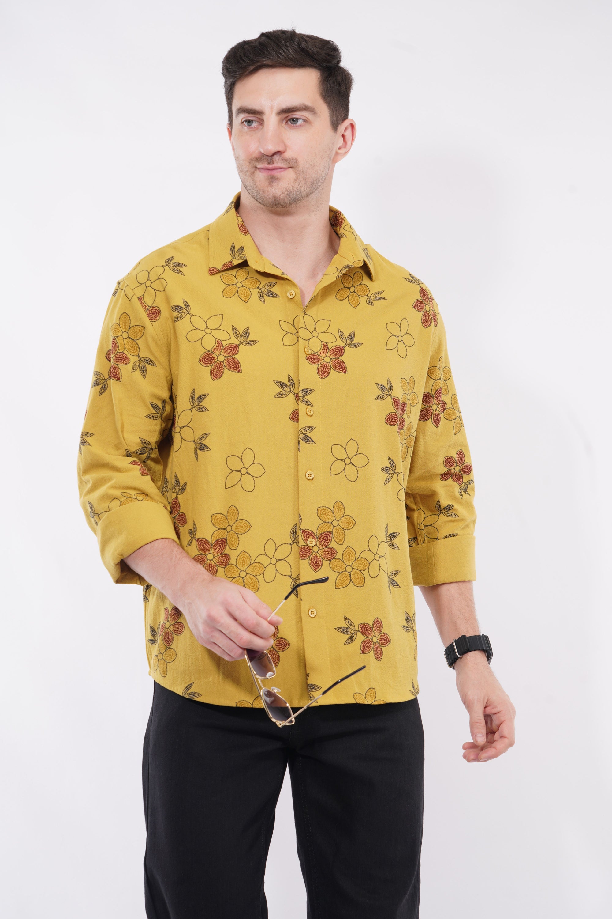 Lemon Yellow Relaxed Fit Printed Shirt