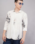 Tapered Fit Bloom Print White Full Sleeve Shirt